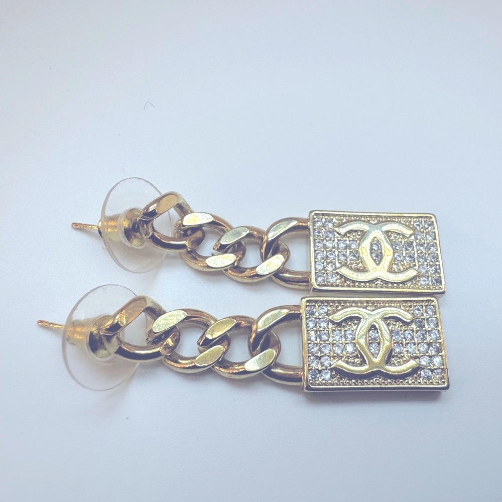 CHANEL Crystal Chain CC Earrings Authentic Vintage Chanel 1995